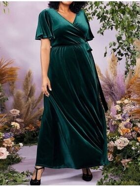 modcloth green velvet dress Modcloth green velvet mini dress with bell sleeves